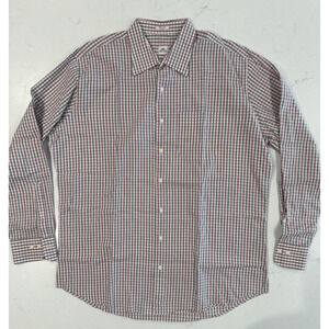 PETER MILLAR Men's Size XL Button Up Shirt Long Sleeve Pink Green Tan Cotton